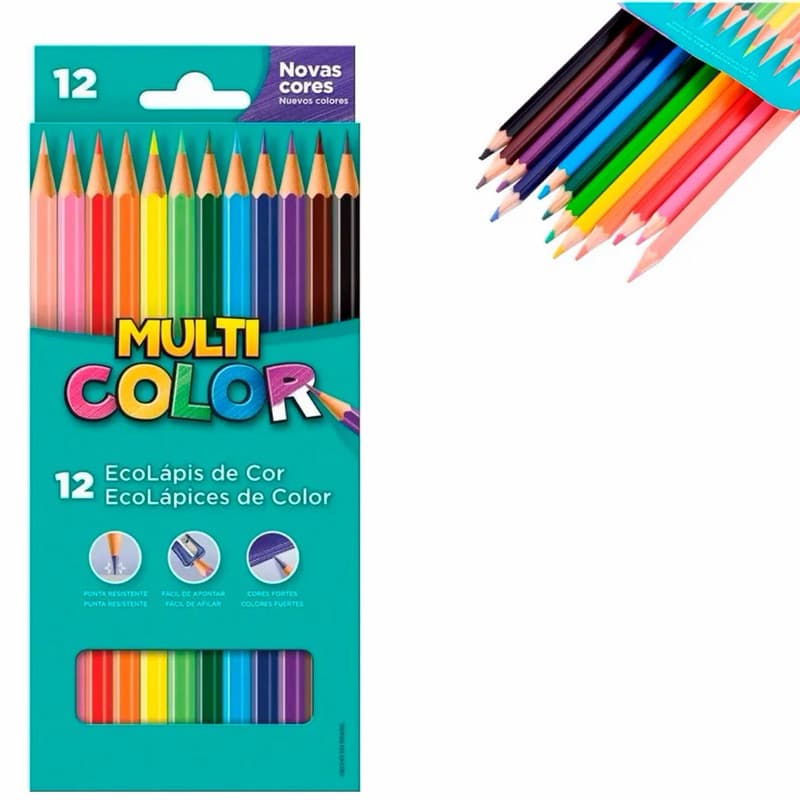 Lapís De Cor Profissional Multicolor Escolar 12 Cores