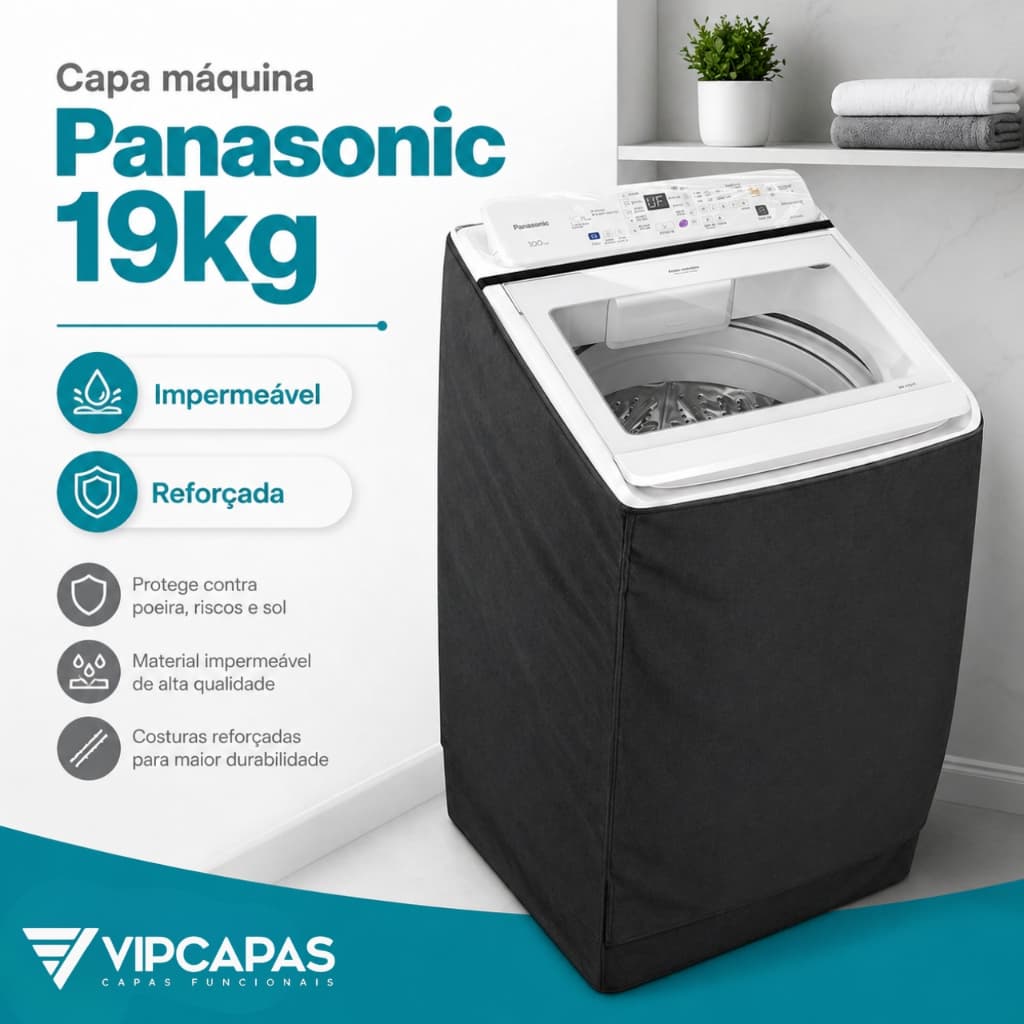 Capa Maquina Lavadora Panasonic 19kg Impermeável Reforçada Protege Sol Poeira Chuva Maresia Mofo