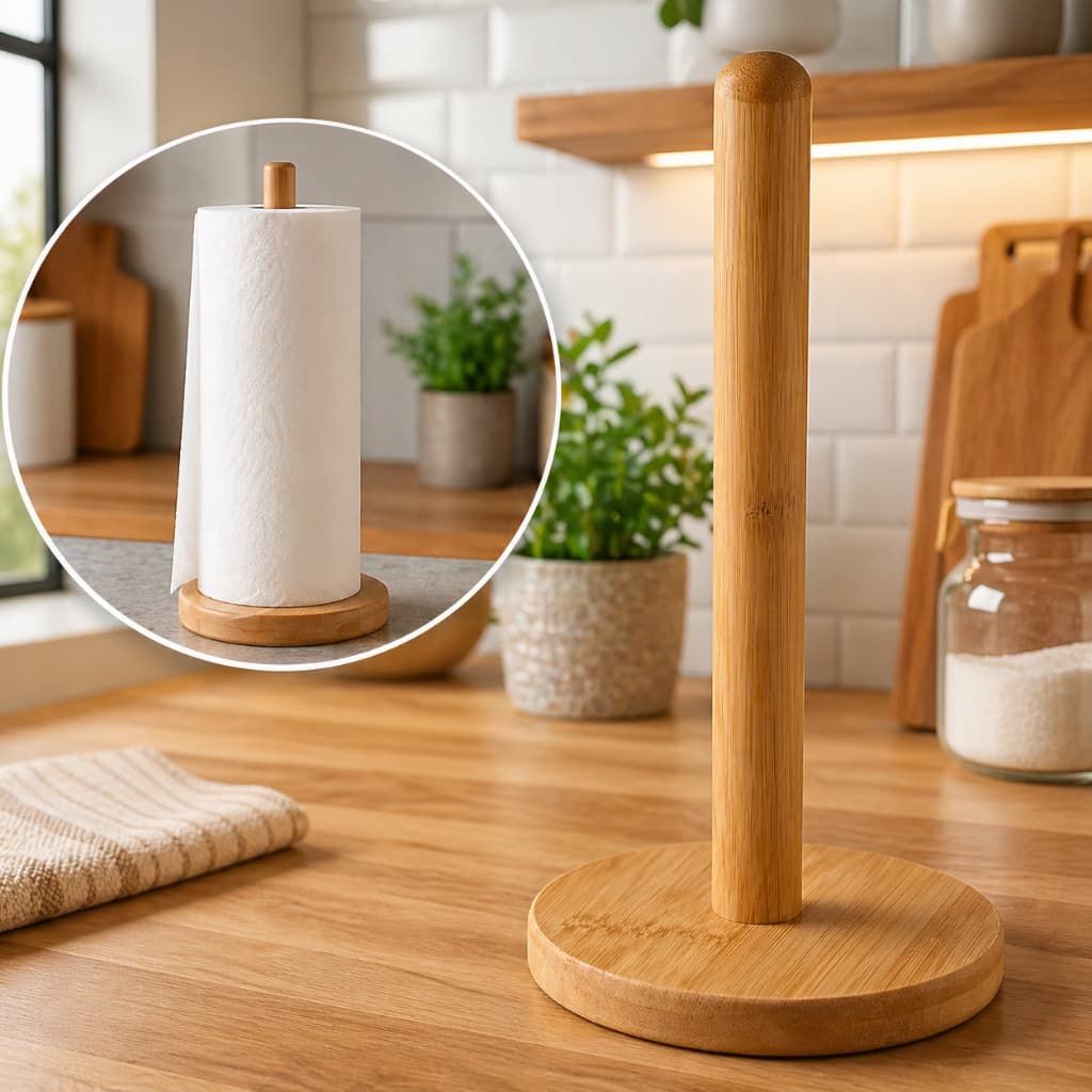 Suporte Porta Papel Toalha Bambu Organizador Cozinha Porta Rolo Vertical De Mesa