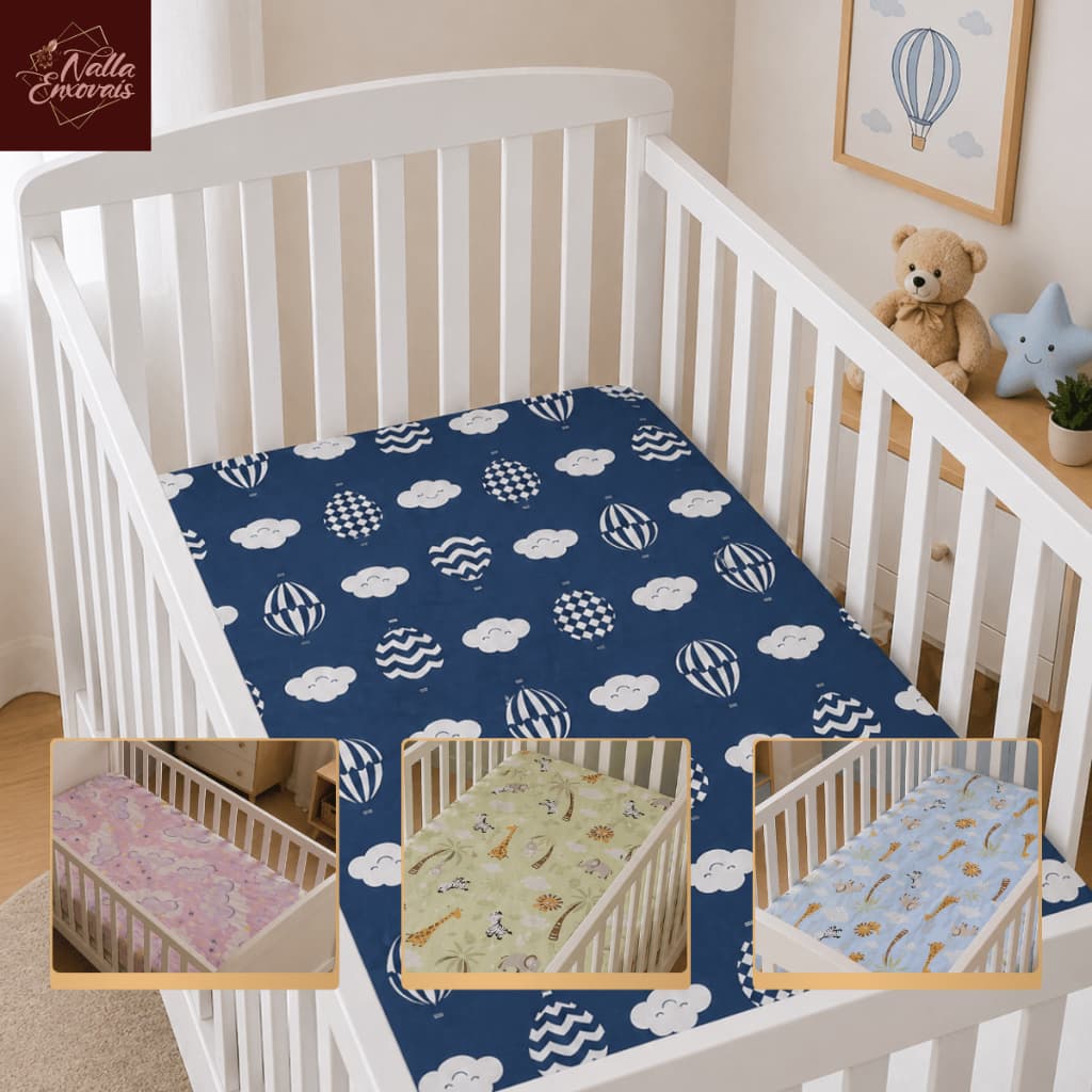 Lençol de Berço para bebe Americano 100% Algodão  AVULSO 1 Peça com Elástico e Estampado Envio Já