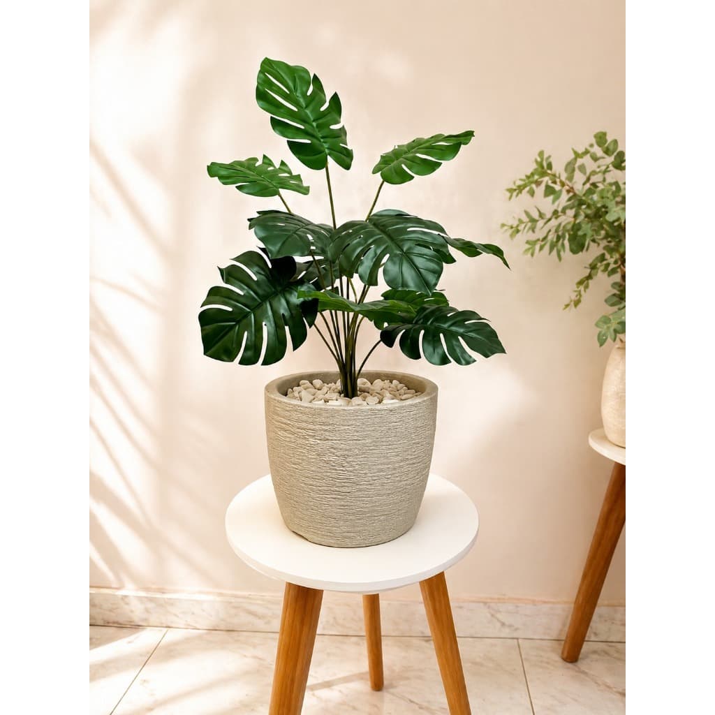 Arranjo Costela de Adão Artificial com Vaso Decorativo Luxo – Realista, Pronto para Decorar
