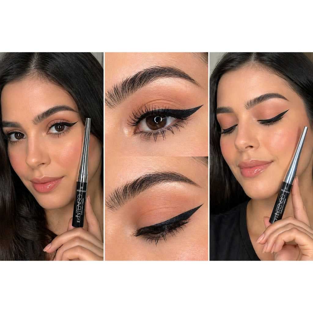 miamake/deliniador liquido {caneta/ponta fina/cor preto acabamento matte pigmentação alta secagem rapída uso diario.