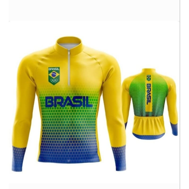 Camisa Ciclismo Camiseta Ciclista Roupa de Ciclismo Masculina proteção UV  Com Ziper Total Manga
