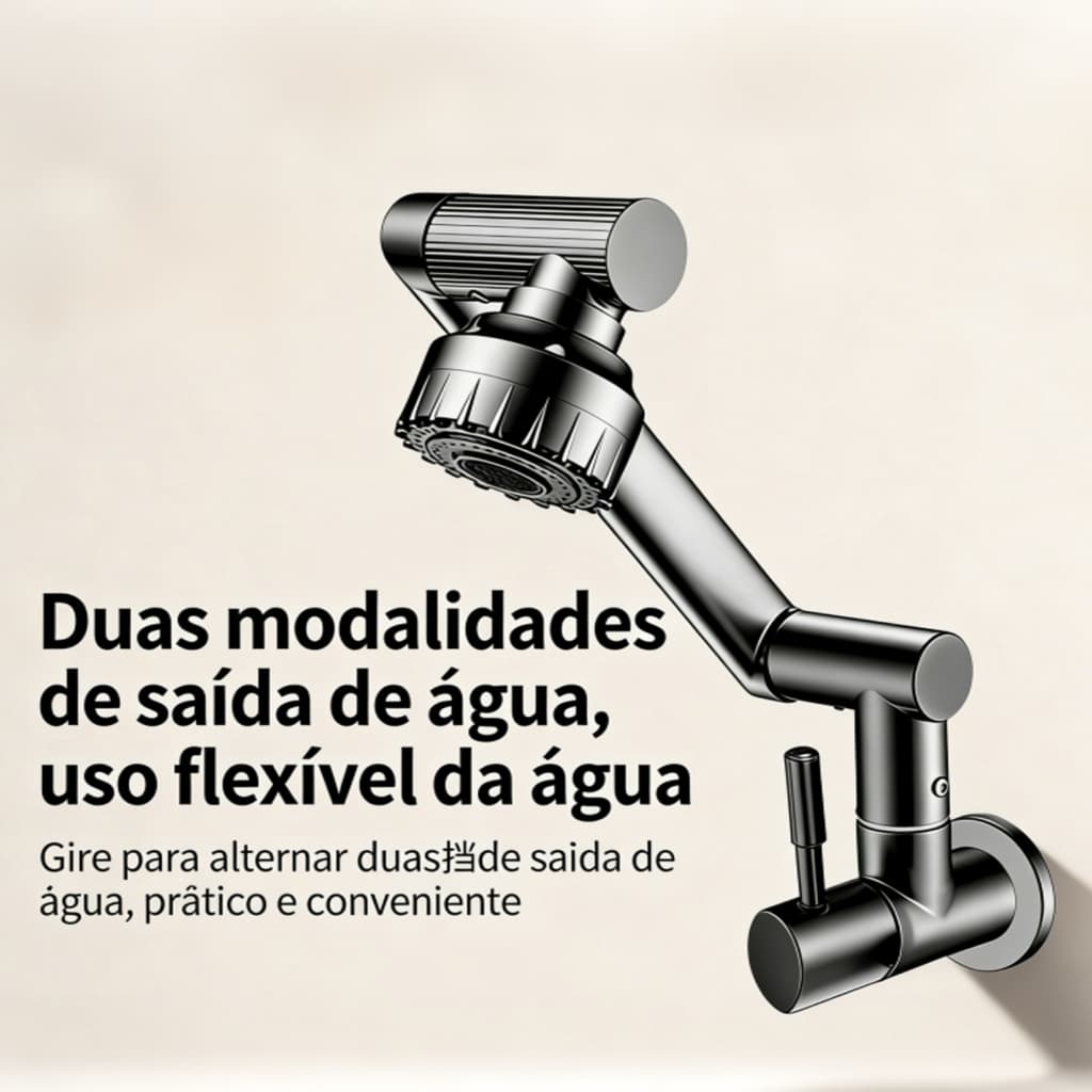 Torneira Articulada 360° com Braço Robótico e 2 Modos de Água para Cozinha e Banheiro
