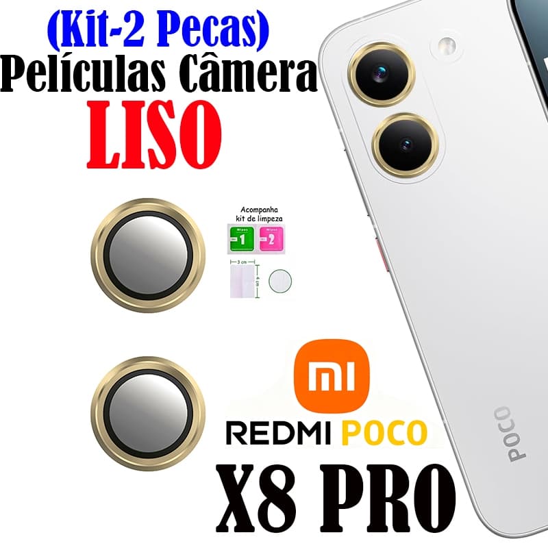 KIT(2 Pecas )X8 PRO Película Câmera Liso Para REDMI Protetors Lentes Vidro Temperado Anti Risco Anel Metal