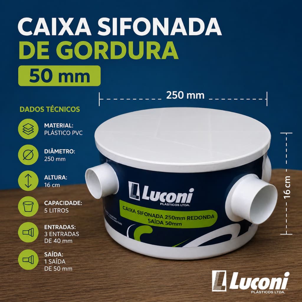 Caixa De Gordura 5 Litros Entrada 40mm Saída 50mm Cozinha Esgoto