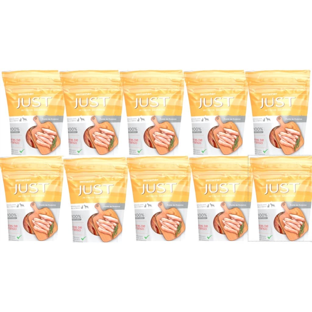 Kit 10 Petiscos Naturais Just para Cães e Gatos – Cubos, Tiras e Steak (Frango e Pato) | 100% Natural