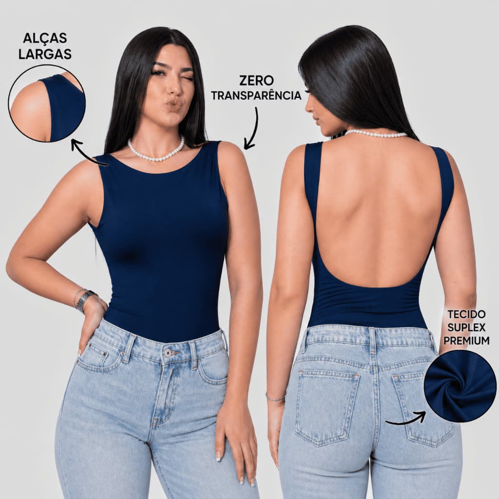 Body Costa Nua Feminino Suplex Forrado 2 Camadas Alça Larga Premium Liso