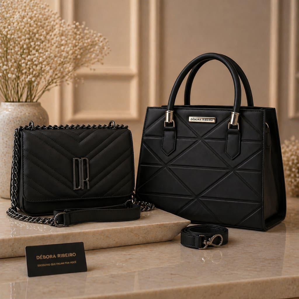 Kit Bolsa Feminina 2 Peças Tiracolo Luxo Transversal + Bolsa de Mão Alça Corrente Elegante Premium