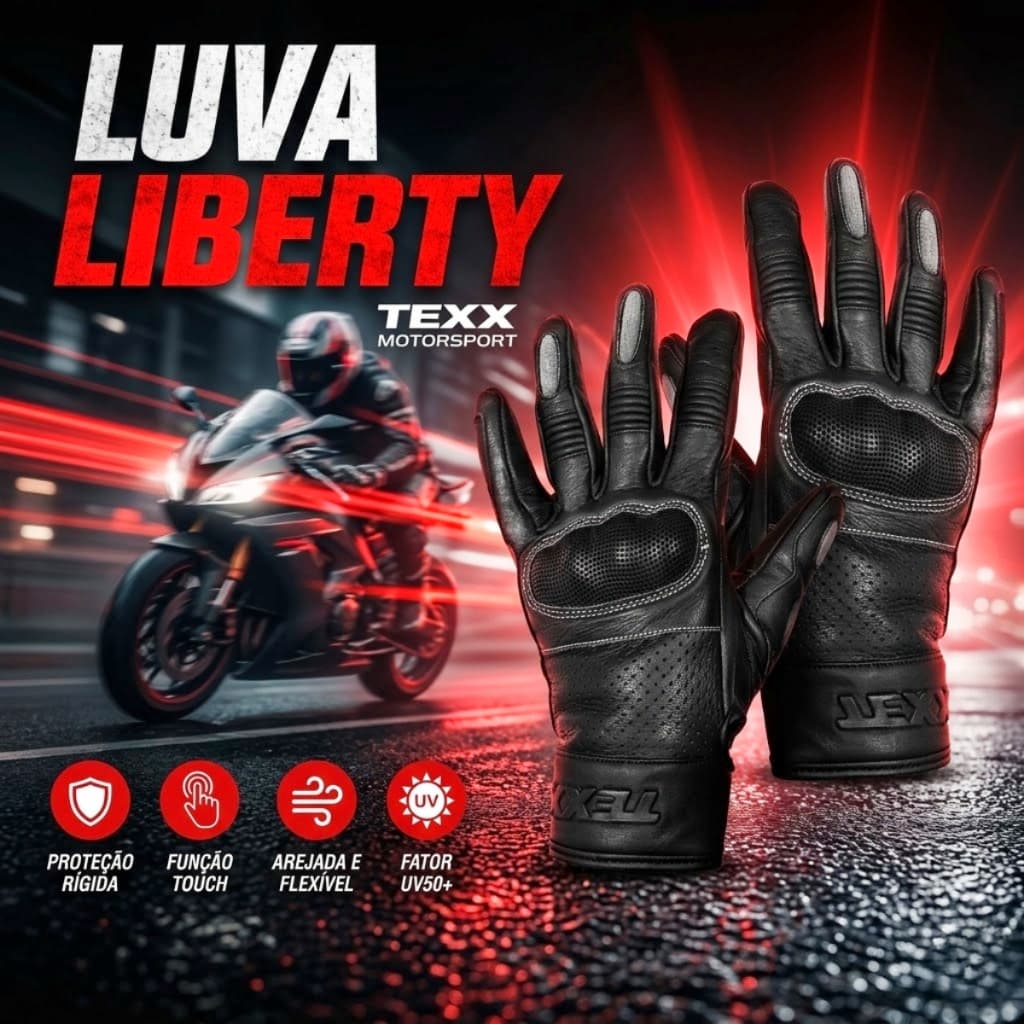 Luva Texx - Liberty - Couro - Touchscreen - Preta