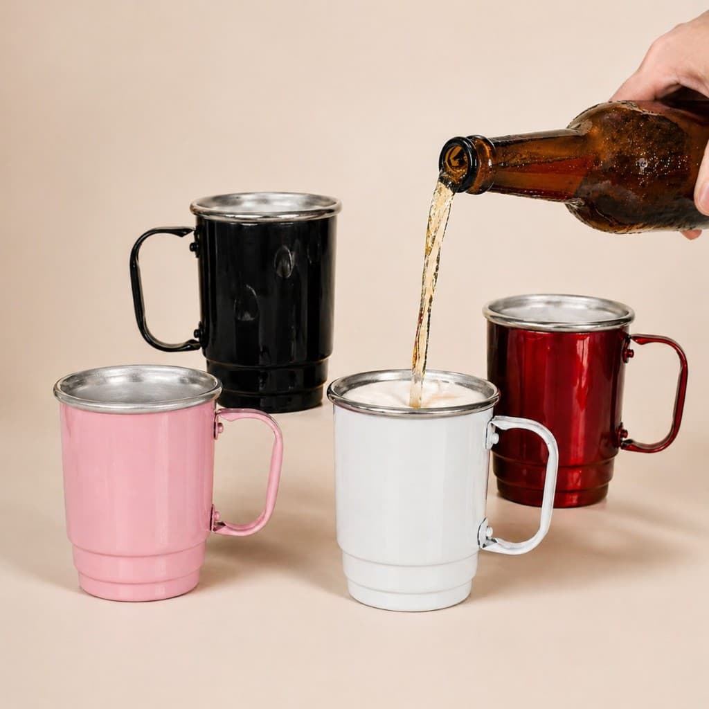 Kit 4 Caneca Borda Polida 350ml Alumínio Chopp Gelo Cerveja