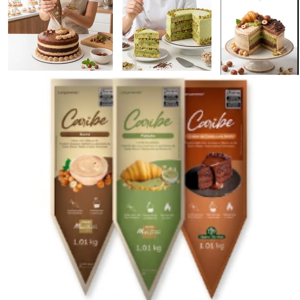 kit 3 Recheio Creme Caribe  Pistache +Bueno+avelan chocolate  Master Martini 1,01kg Bisnaga