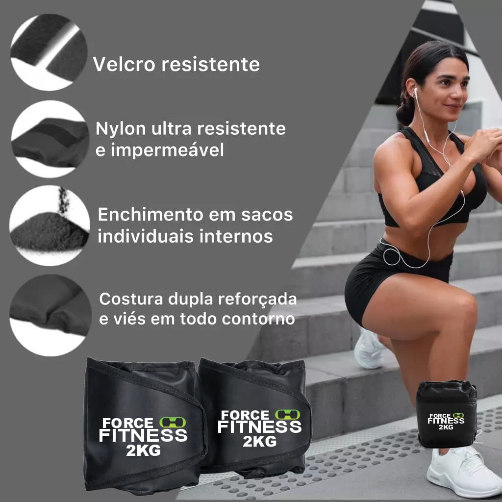 PAR Caneleira de Peso 2KG. Tornozeleira Musculaçao Ginastica Exercicios Treino Profissional Academia Force Fitness