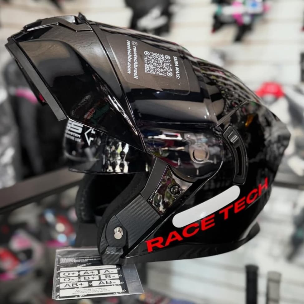 CAPACETE ARTICULADO BARATO RACE TECH SIGNAL PRETO BRILHANTE BÁSICO MOTOBOY + VISEIRA SOLAR OFERTA