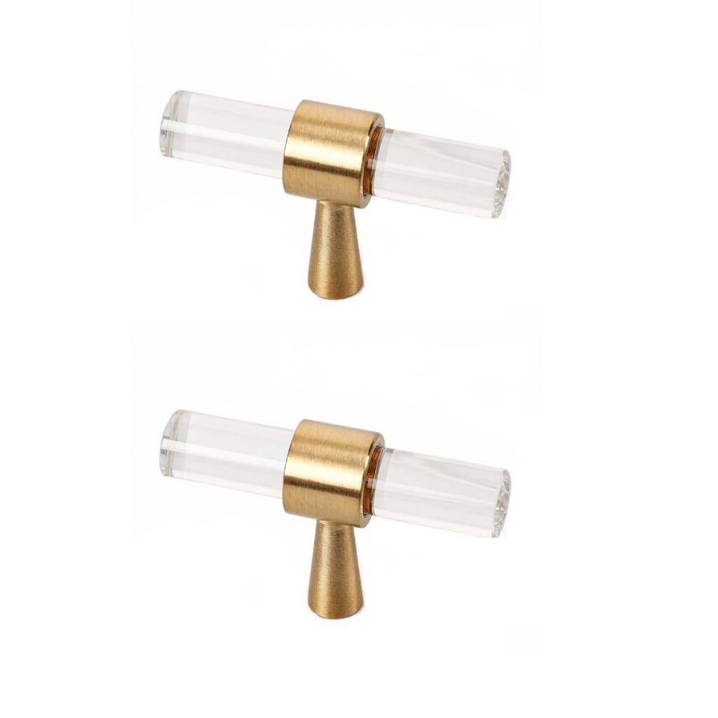 Kit 2 Puxadores Cristal Vidro De Armário Em Forma De T Luxo