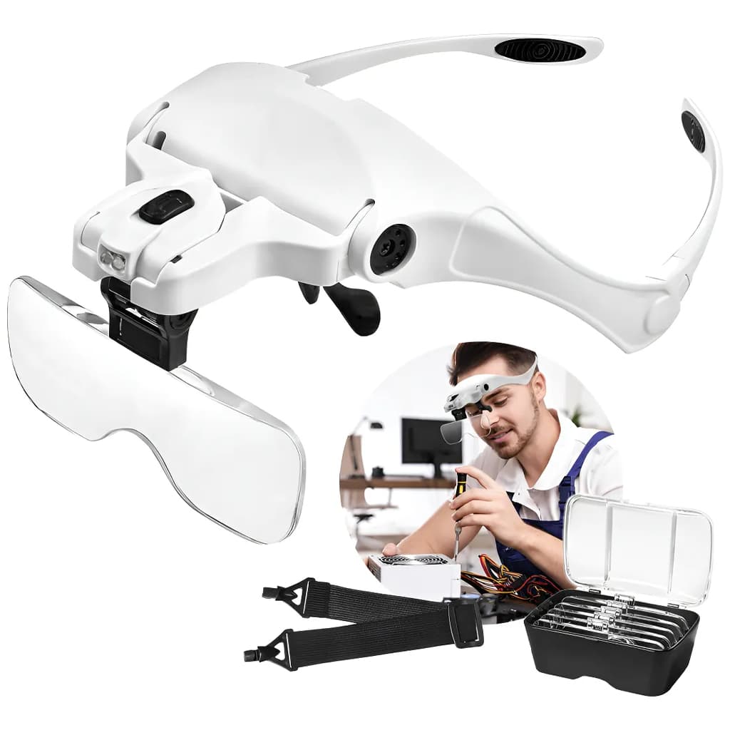Lupa de Cabeça com LED 5 Lentes Ajustáveis Ampliação 3.5x Profissional