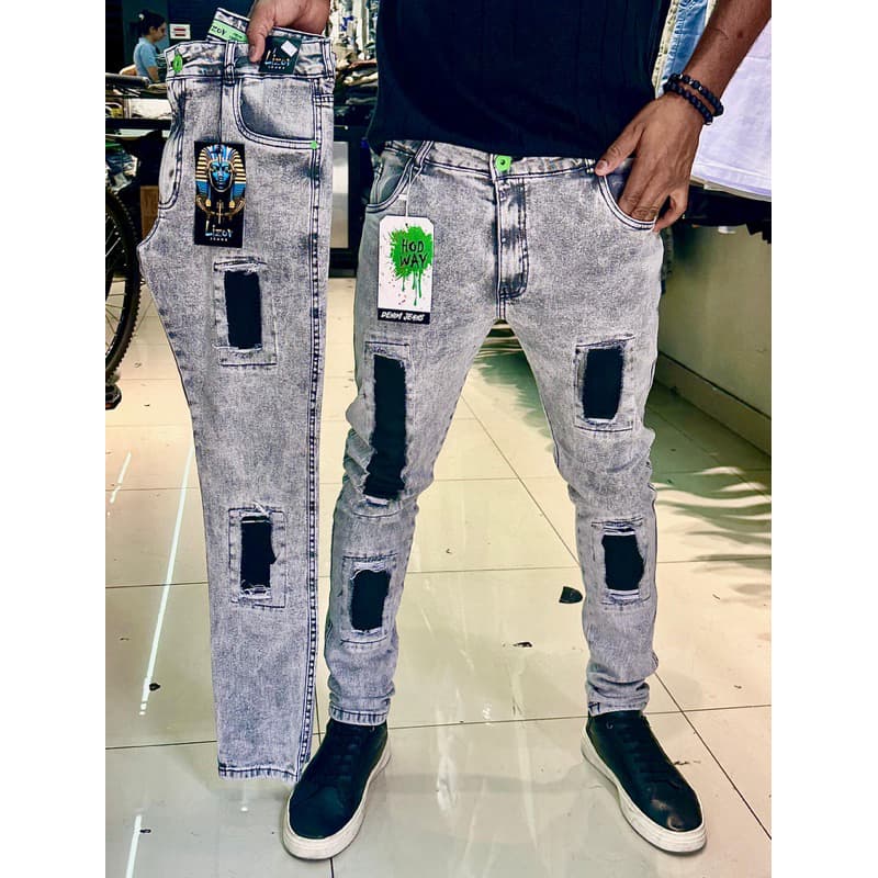 CALÇA JOGADOR SKINNY GRAFITE RASGADA QUADRADO MASCULINA 38-48