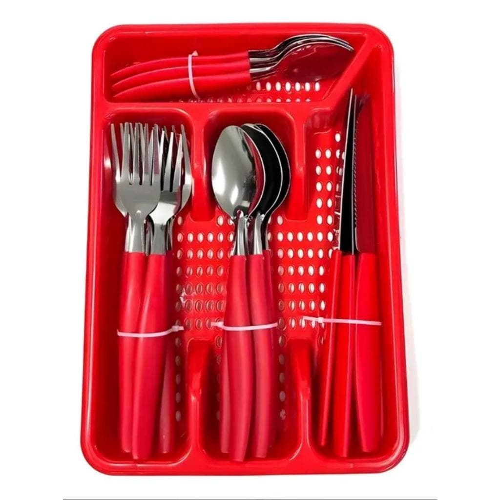Jogo De Talheres Premium Inox Com 25 Peças + Suporte Gaveteiro