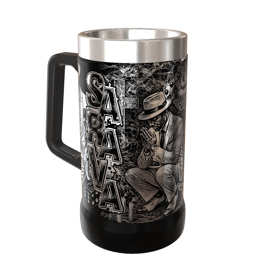 Caneca de Chopp 710 ml Gravação 360º em Aço Inox Térmica – Gravação a Laser Exclusiva, Zé Pelintra Sarava