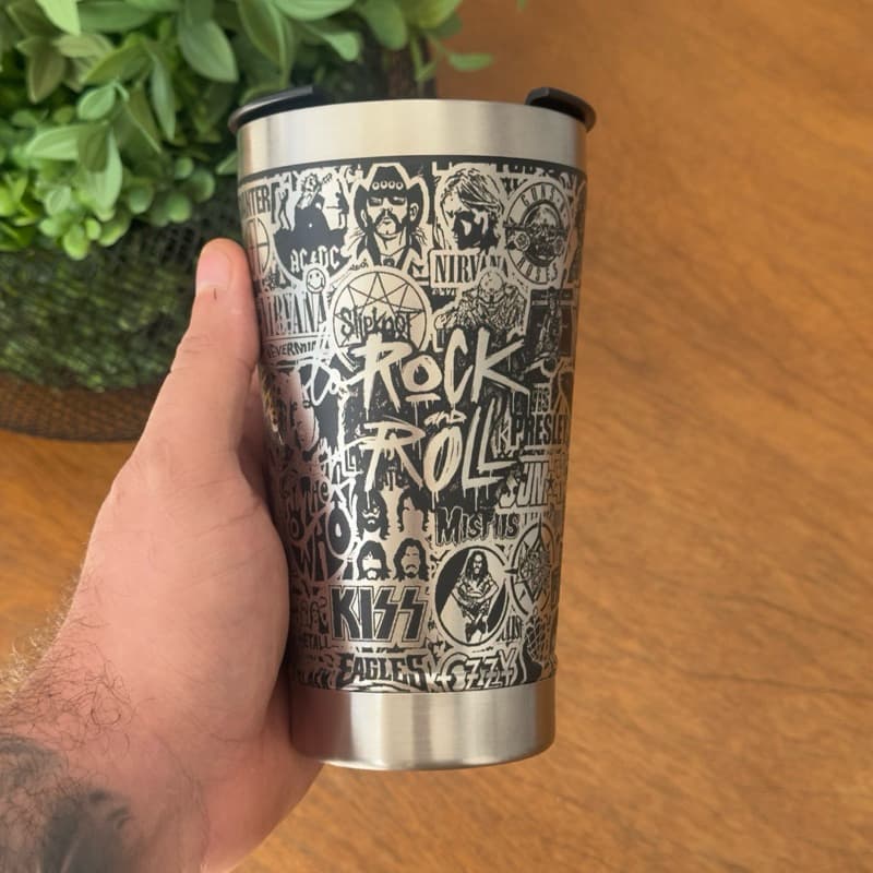 Copo Térmico Personalizado360° Bandas Beatles Scorpions Metallica Guns n´Roses Kiss Rock in Roll