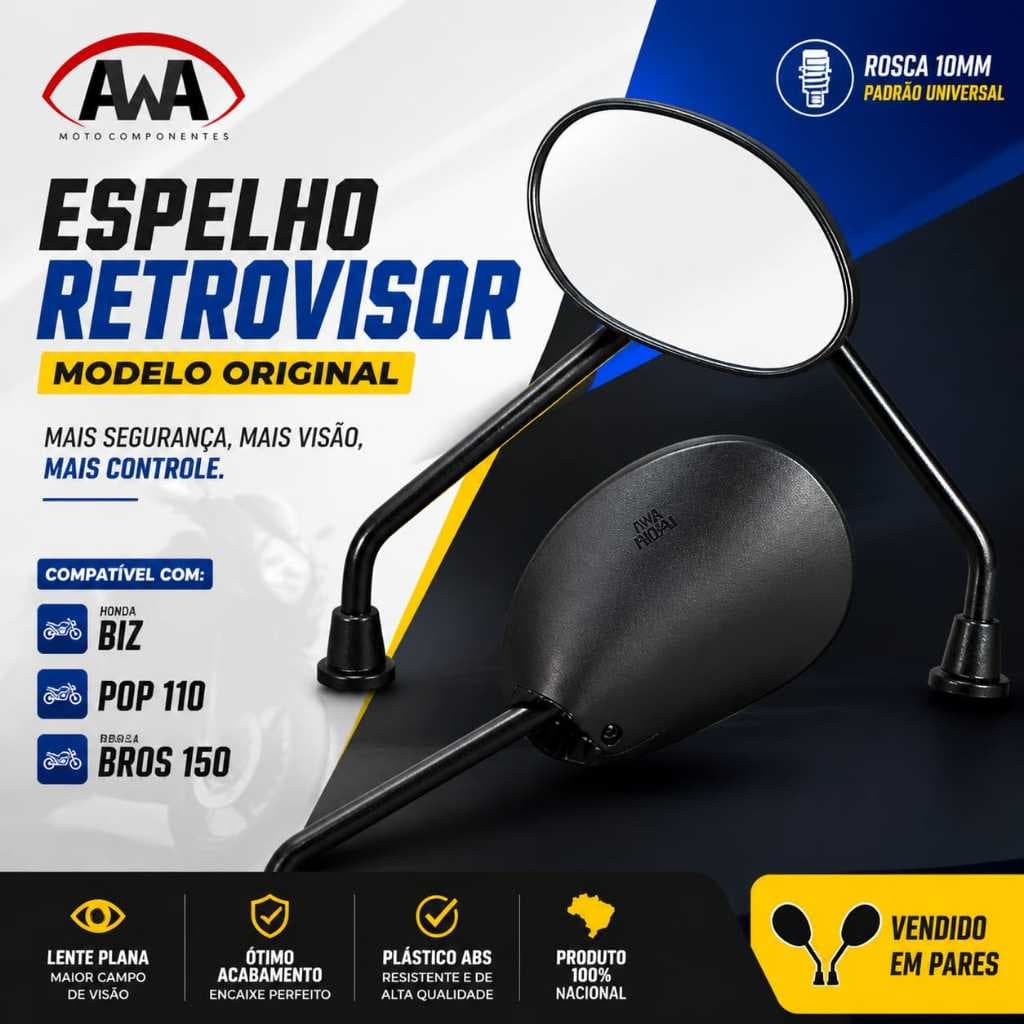 Retrovisor Espelho de Moto Honda Bros Biz Pop Titan Par