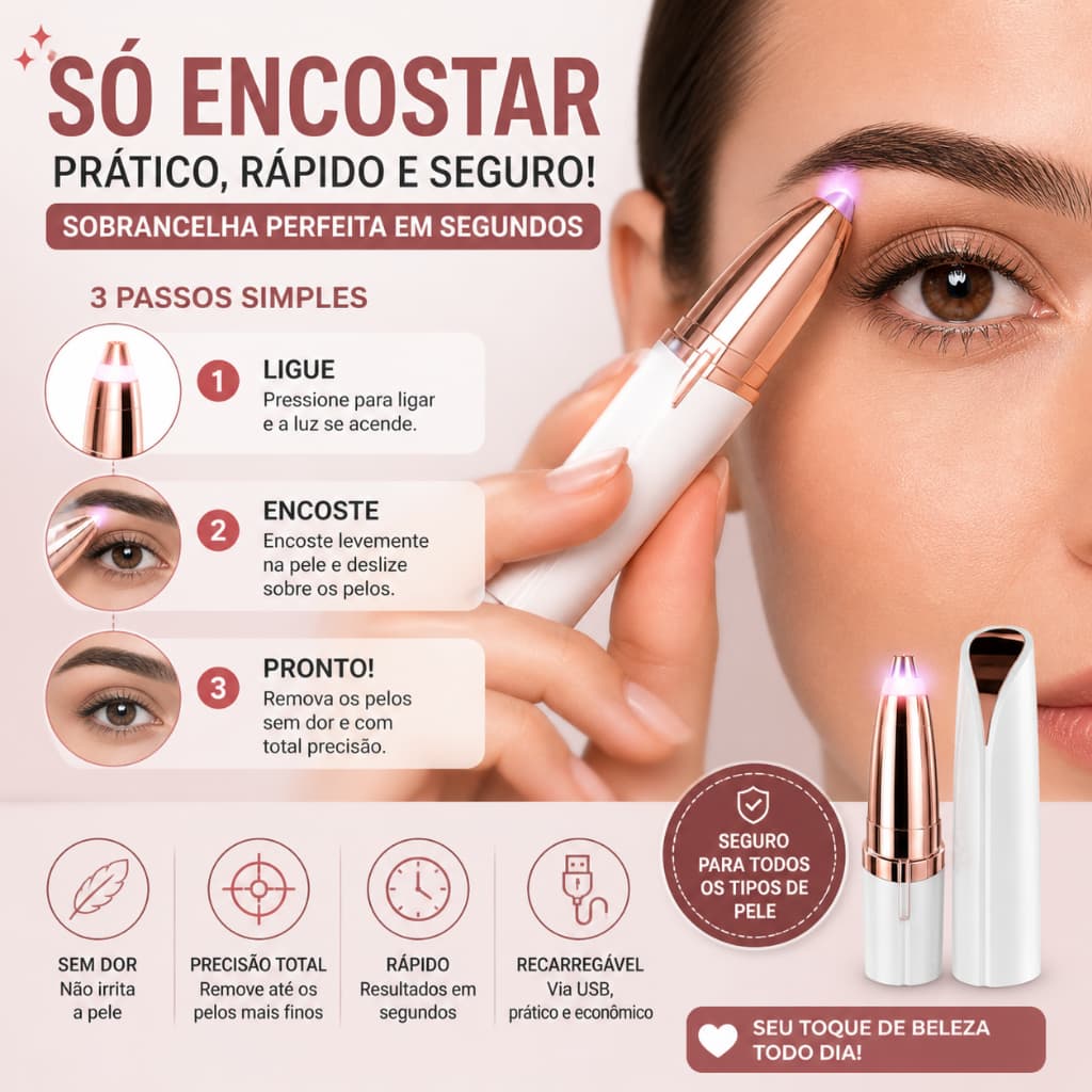 Caneta Depiladora Sobrancelha Elétrica USB Sem Dor BellaLine Pro Portátil Recarregável