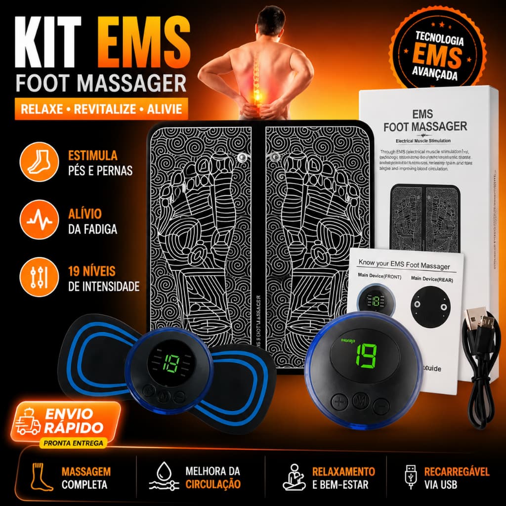 KIT MASSAGEM - Tapete e Massageador Elétrico - Dor nos Pés e Musculares