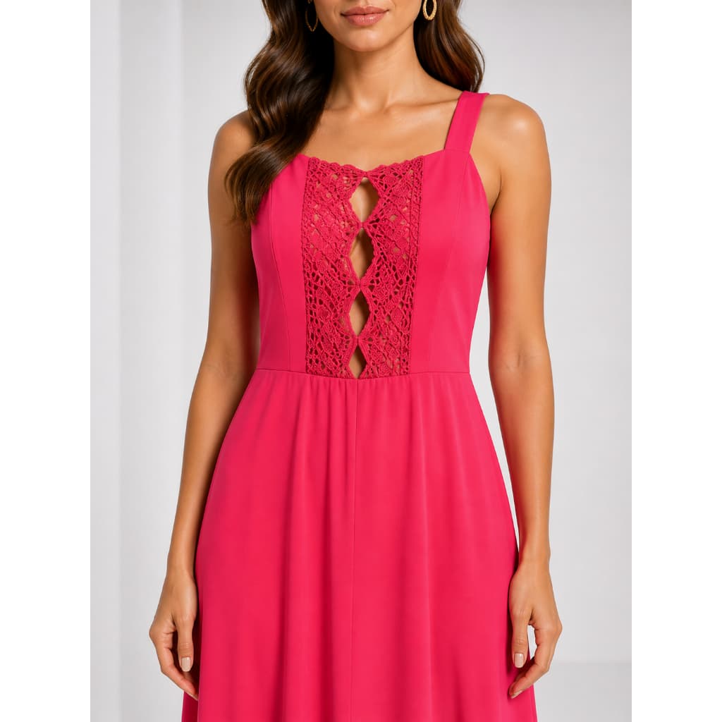 Vestido Longo Goiaba em Crepe com Guipir Feminino Elegante Festa Madrinha Formatura Tamanho P