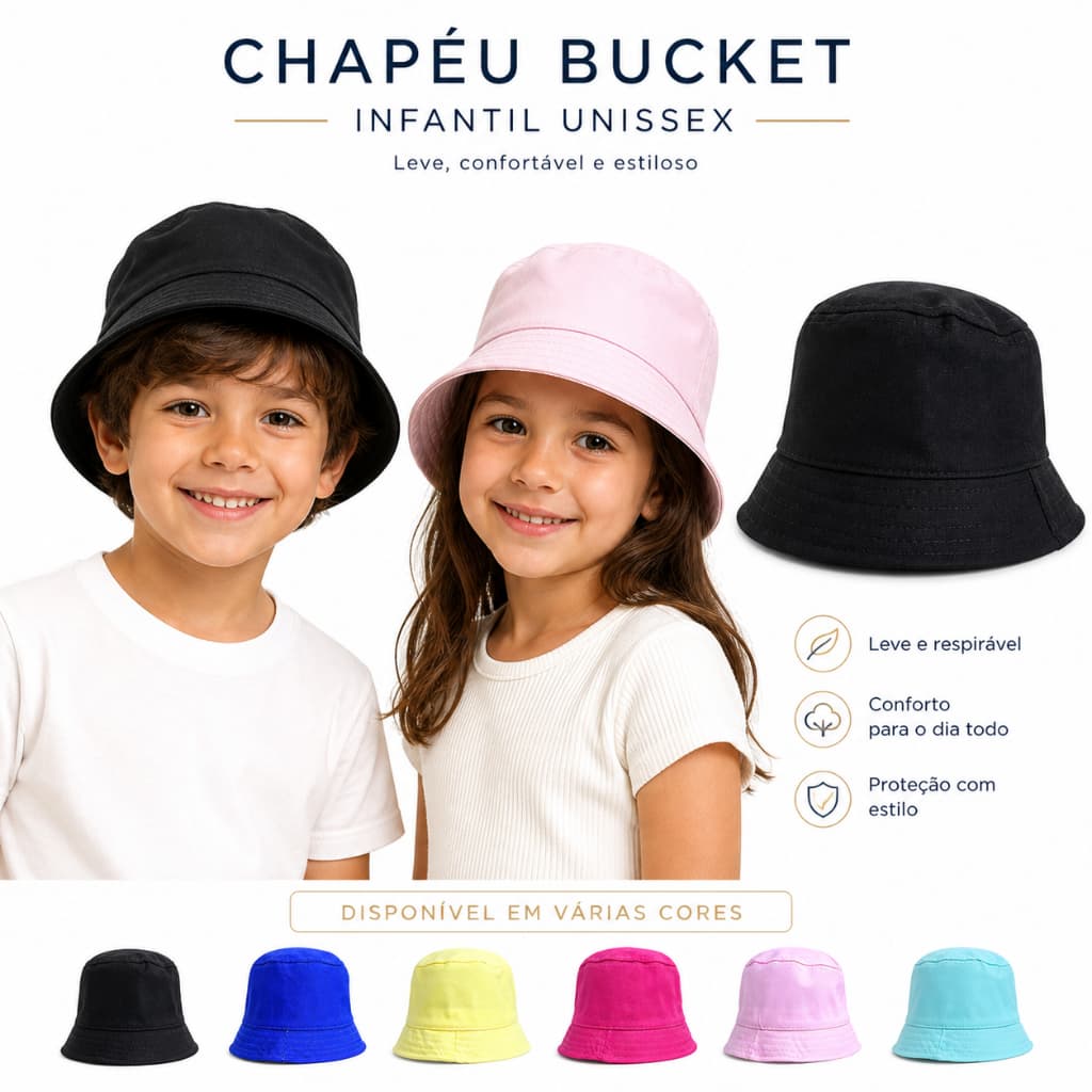 Chapéu Bucket Infantil Unissex Leve Estiloso Praia Passeio Proteção Solar Criança