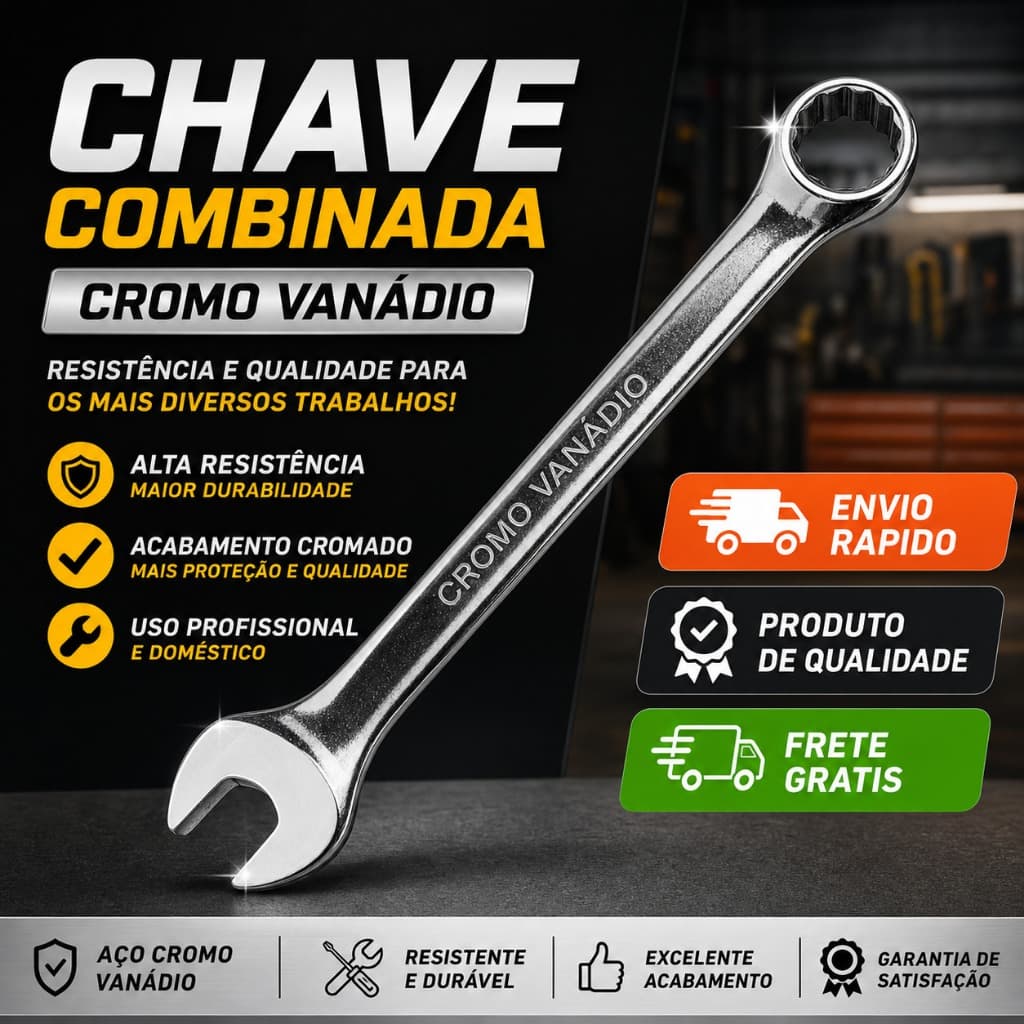 Chave Combinada Profissional CR-V Cromo Vanádio Boca Estrela Cromada Várias Medidas