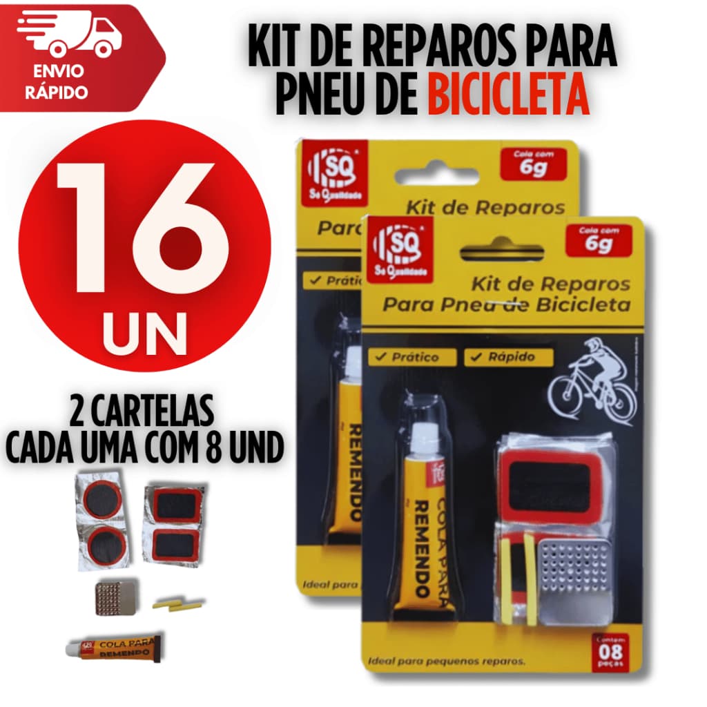 Jogo Reparos Pneu Bicicletas Remendos Cola Lixa E Espátulas Completo Para Pneu furado Praticidades