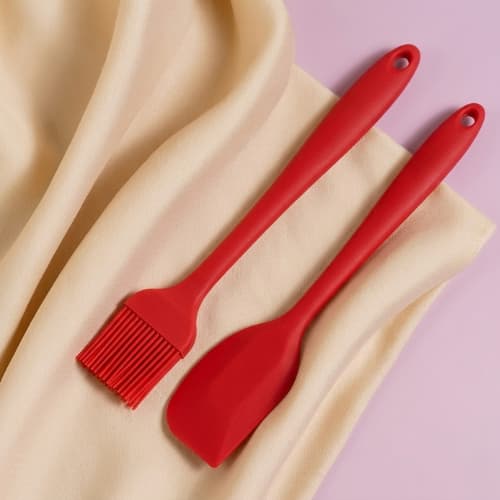 Kit com 2 Utensílios Espátula Pão Duro + Pincel Culinário Silicone Premium Vermelho ou Preto Para Cozinha