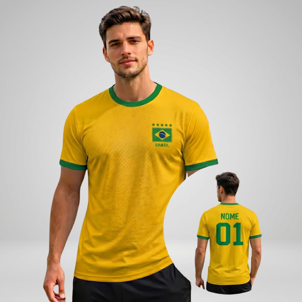 Camiseta Do Brasil Personalizada Com Nome e Número Adulto e Infantil Unissex