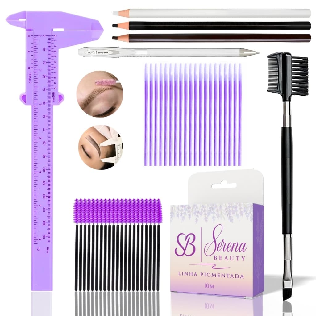 Kit Design de Sobrancelha Definição Paquímetro Escovinha Lápis Linha Pigmentada Palito Pincel Duplo