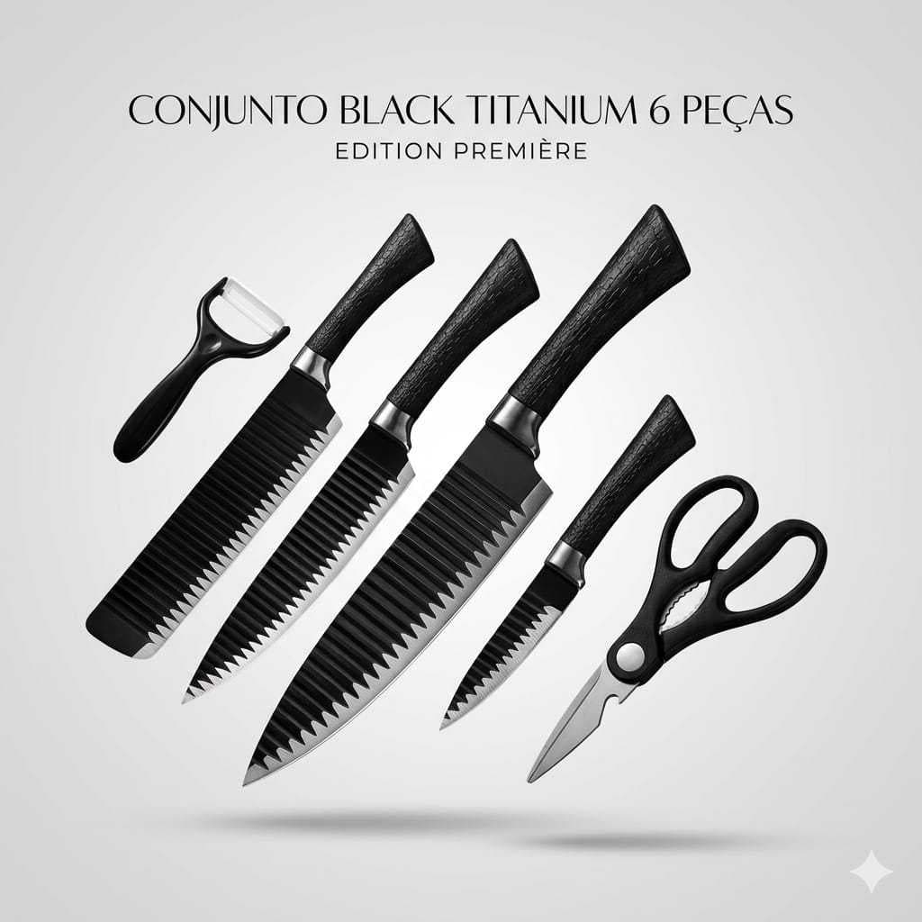 Jogo de Facas de Cozinha Aço Inox Antiaderente Completo Kit Churrasco 6 peças