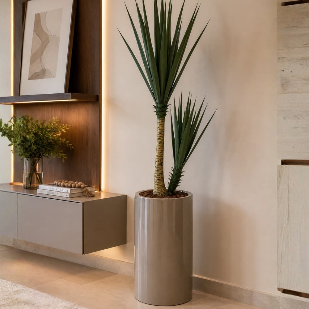 Vaso Fibra De Vidro Estilo Vietnamita Cilindro 70cm Decorativo Vietnamita