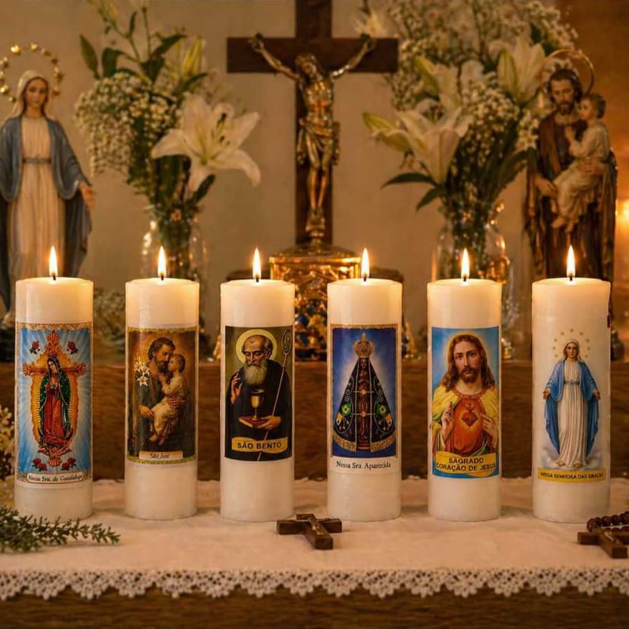 3 Velas 7 Dias Santos Católicos 100% Parafina Velas Faria Velas Devoção