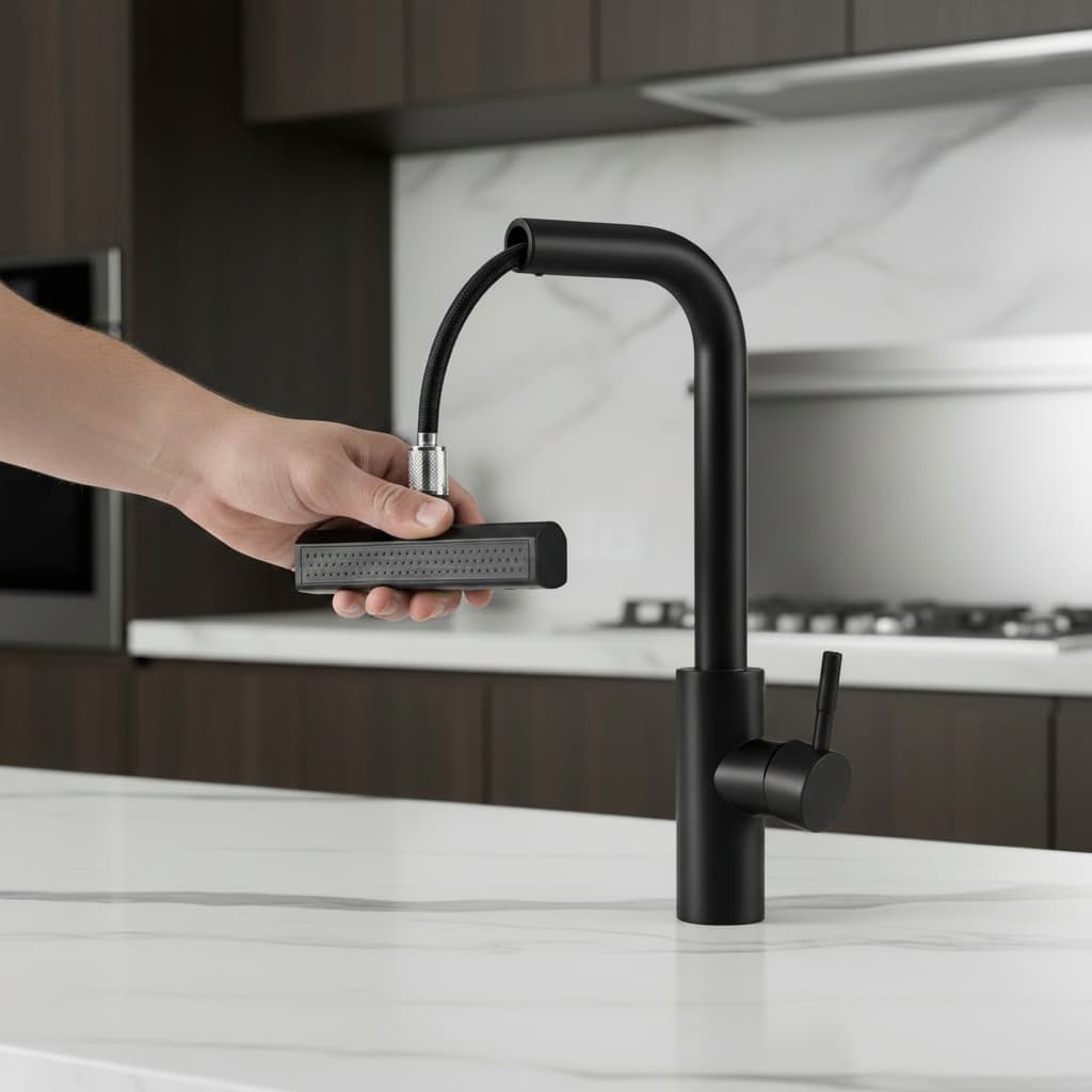 Torneira Cascata para Cozinha Moderna Gourmet Extensível Preto Fosco Promoção Envio Rápido