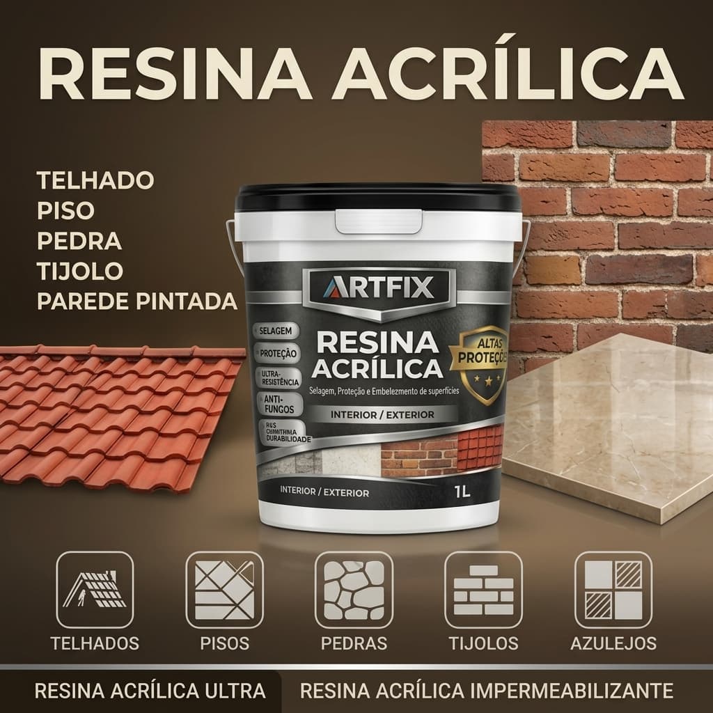 Resina Acrílica 1L e 3,6 L Incolor a Base de Água - para Uso em Telhas, Pisos e Pedras