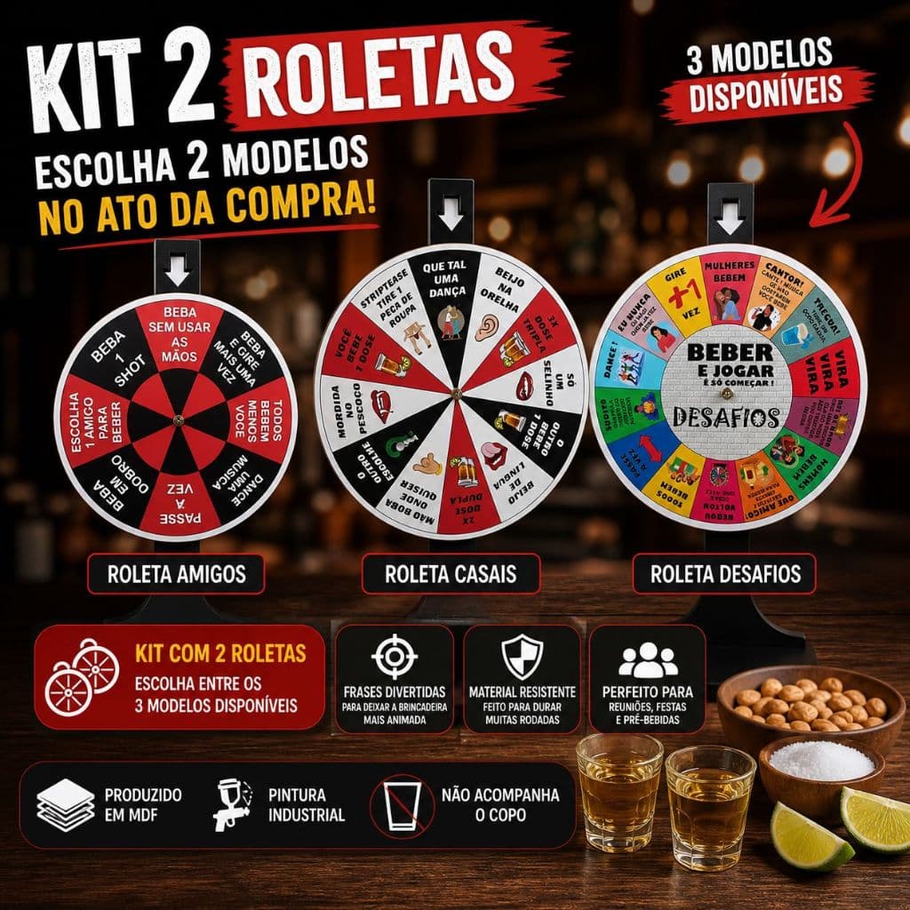 Kit com 2 Peças de Roleta SHOT - CASAL - DESAFIO Amigos Balada Festa Reunioes Noitada Churrasco