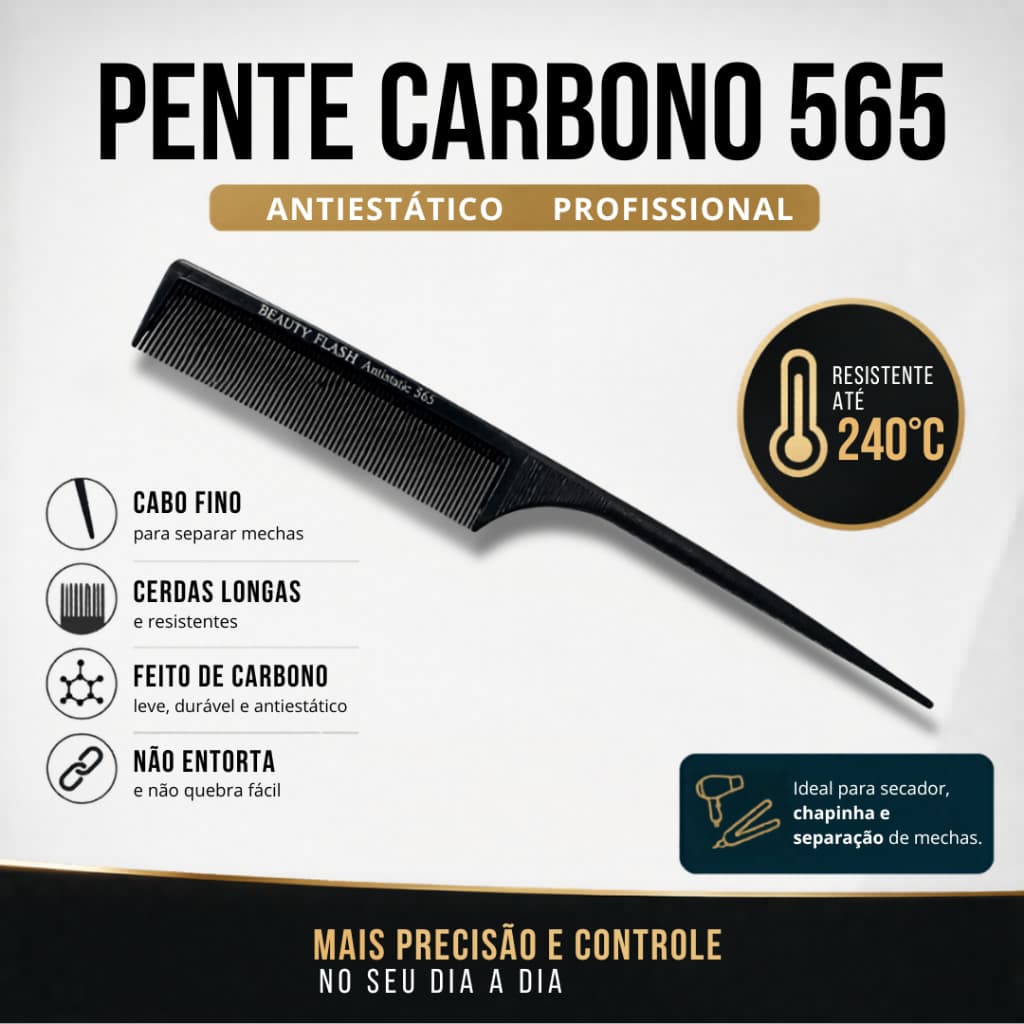 Pente De Carbono Profissional Antiestático Resistente Ao Calor Para Chapinha E Secador Anti Frizz