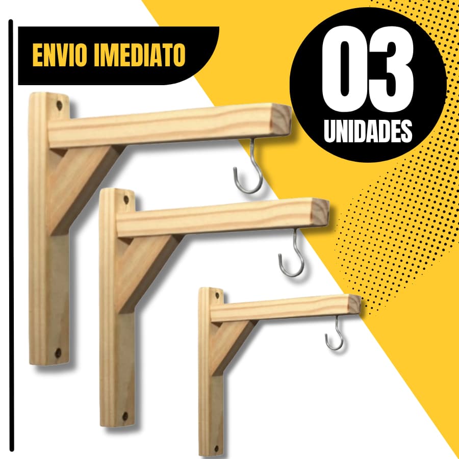 Kit 03 Unidades Prateleira + Kit Instalação Mão Francesa Madeira Plantas Prateleira 20x20cm