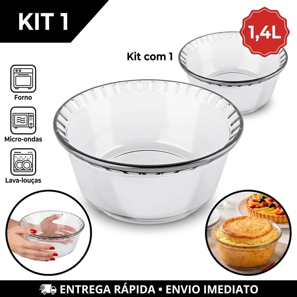 1 peça de Forma de vidro temperado para Suflê Marinex 1,4L Assadeira Nadir a Pronta Entrega