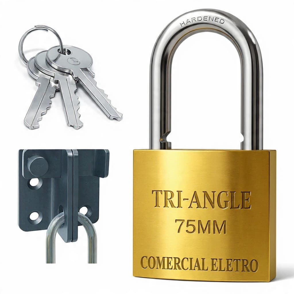 Cadeado Grande Robusto Reforçado 75MM TrianGle Proteção Antifurto P/ Portão Fazenda Sito Residencia
