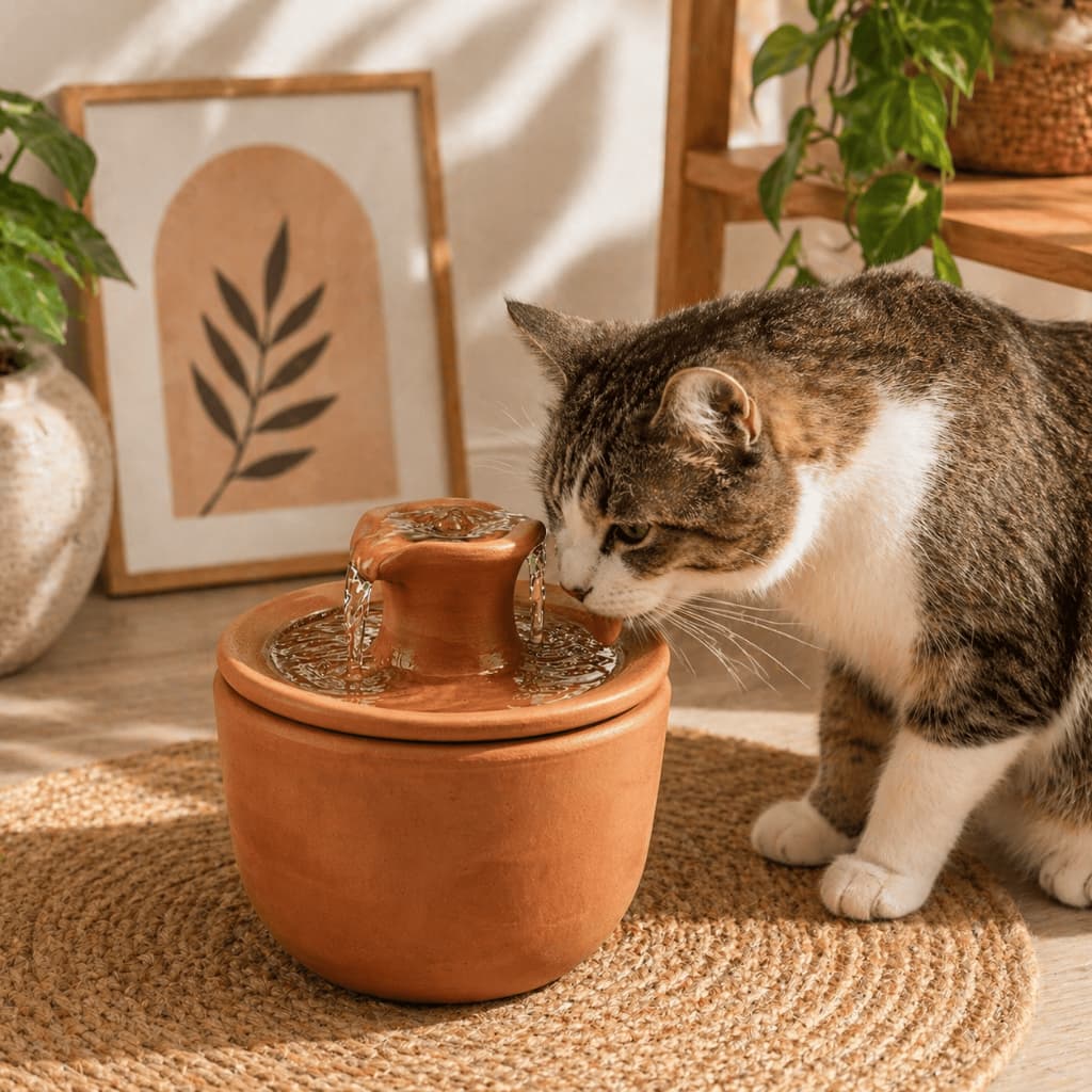 Bebedouro Pet Fonte Gatos Cachorro Cerâmica 100% Natural 2,5l Completa Água Corrente Pet Decorativo