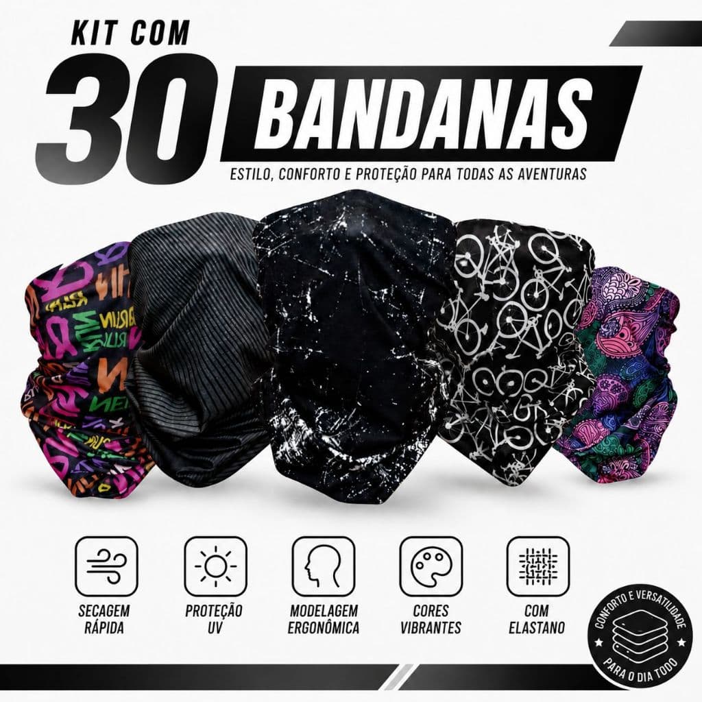 Kit 30 Bandana Tubular Balaclava Ciclismo Corrida Pesca Esporte UV+