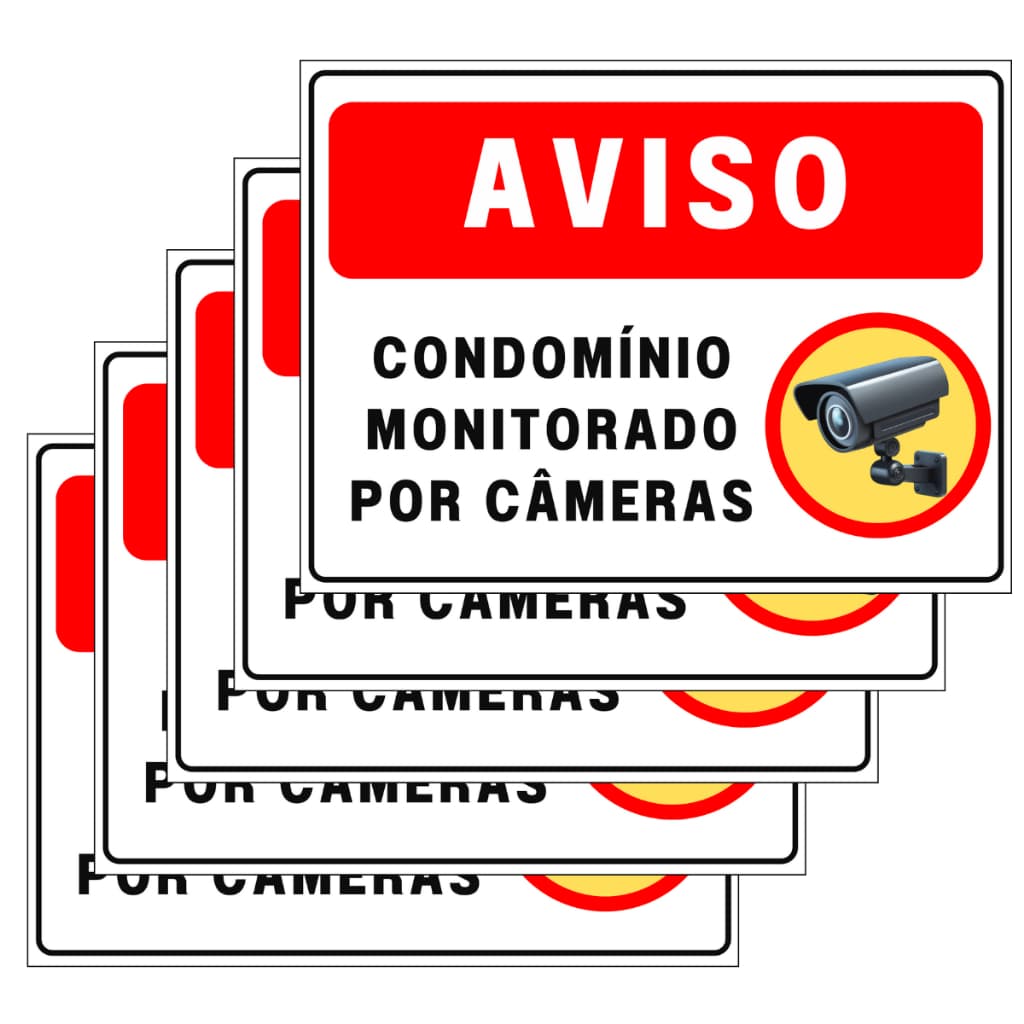 kit 5 placas sinalizando Segurança Condominio