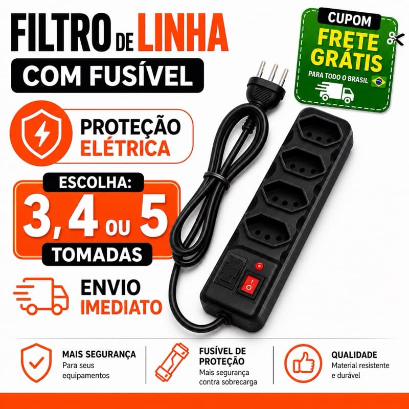 Filtro de Linha - Régua 3, 4 e 5 Tomadas com Fusível