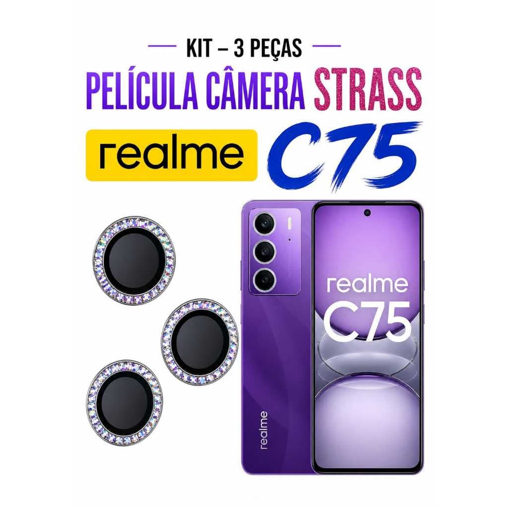 3 Películas Protetor de Câmera com Strass Para Realme C75