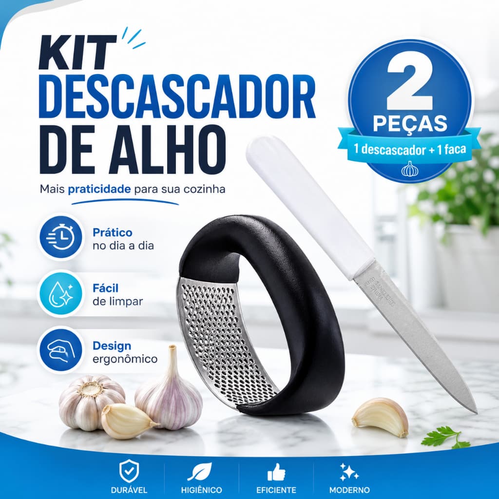 Amassador Alho Faca Kit Descascador Faquinha Inox Cozinha Espremedor Multiuso